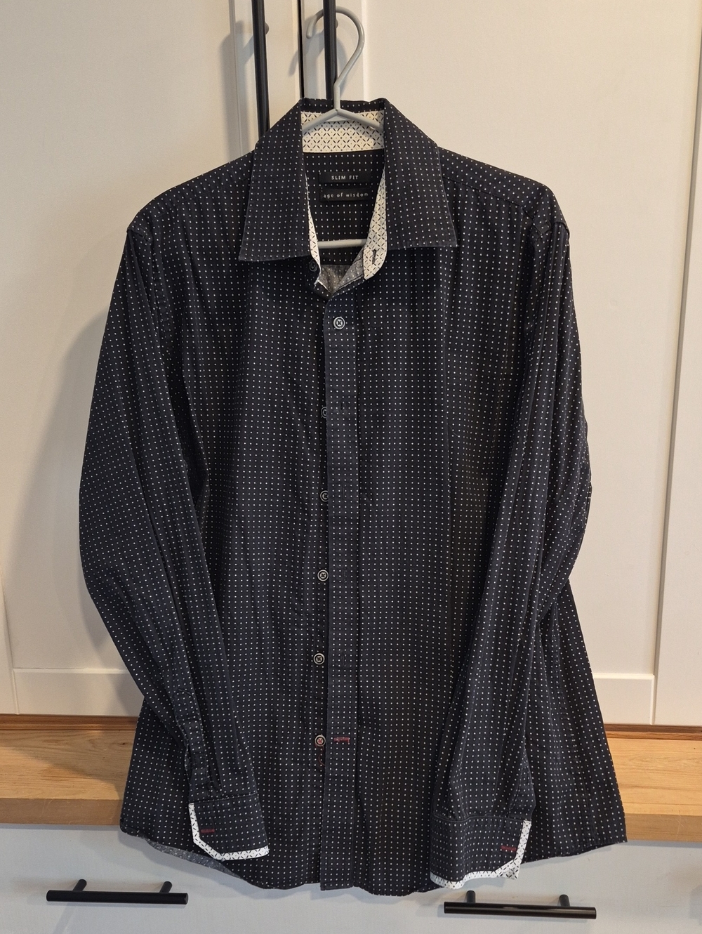 💙 Age Of Wisdon - Slim Fit Men’s Black Microdot Button-Up Shirt